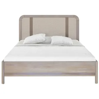 Skandica Massivholzbett Harmark, Rattan - Kopfteil, Eiche gebleicht - geölt, 160x200 , Eiche Bianco , Eichenholz , rund , 160x200 cm , Schlafzimmer, Betten