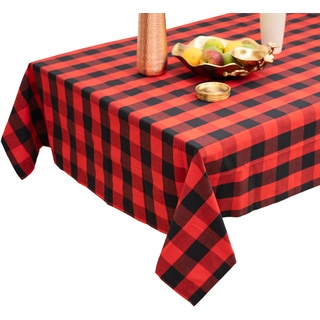 Tischdecke 140x240 - Robustes Tischtuch aus Baumwolle - Hochwertige Tischdecke rot kariert - Table Cloth - Waschbare Stofftischdecke mit 220g/m2