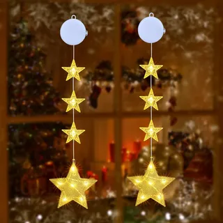 Qedertek Weihnachtsbeleuchtung Fenster Innen, 2 Stück Stern Fenster Beleuchtet mit Batteriebetriebene, Timer, 2 Modi, Warmweiß LED Lichtervorhang für Kinderzimmer Hochzeit Party Weihnachten Deko