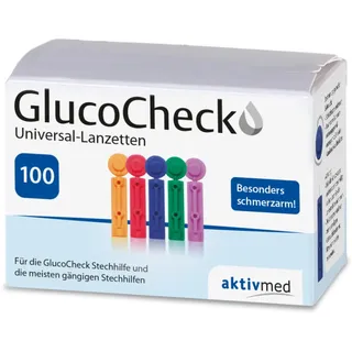 GlucoCheck Universal-Lanzetten von aktivmed, passend für alle gängigen Stechhilfen zur schmerzarmen Blutentnahme für Diabetiker zur Blutzucker-Messung, 100 Stück