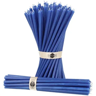 Danilovo Reine Bienenwachskerzen – tropffrei, rauchfrei, hohe, dünne Spitzkerzen – dekorative Kerzen für Kirchgebet, Deko oder Geburtstagskerzen – Honigduft Kerzen – 18,5 x 0,61 cm (Blau, 50 Stück)