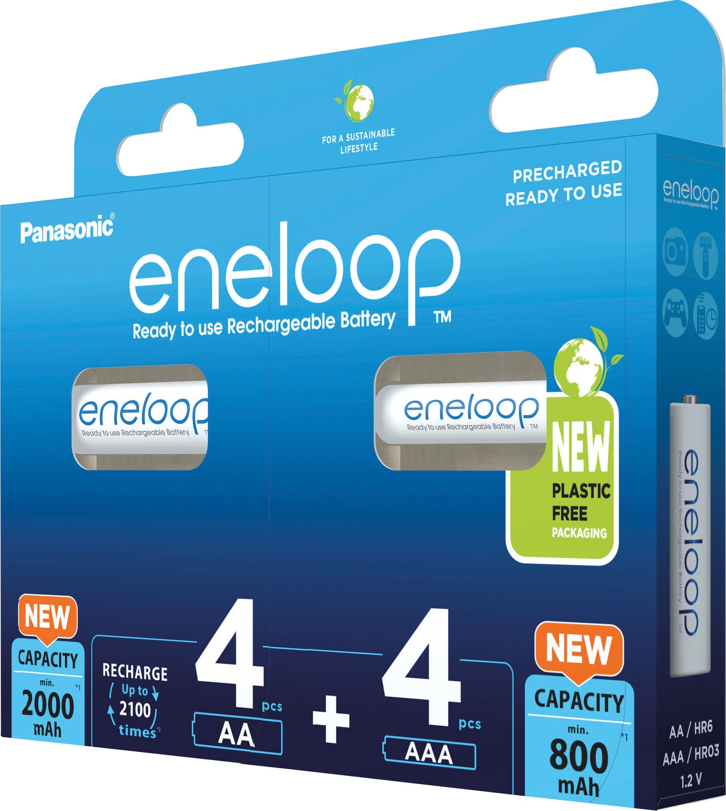 Bild von eneloop (Gen 5) Kombipack 4x Mignon AA NiMH 2000mAh/4x Micro AAA NiMH 800mAh, 8er-Pack (BK-KJMCDE44E)