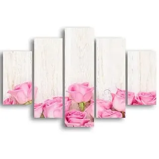 Homemania HM205MDF020 Blumenbild, 5 Stück, Natur, von Salon, Raum, Mehrfarbig, aus MDF, 95 x 0,3 x 60 cm