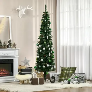 Schmaler künstlicher Weihnachtsbaum mit Tannenzapfen | Farbe: Grün | Abmessungen: 54x54x195 cm