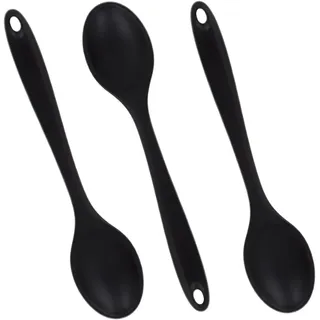 3 PCS Kochlöffel Silikon Rührlöffel, 27cm, Schwarz, Hitzebeständig bis 210°C, Silicone Servierlöffel Kunststoff, Griff Kochlöffel, Rührlöffel & Suppenkelle, Schonend für Küche, Kochen, Backen, Rühren