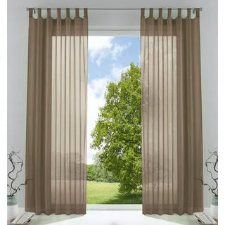 Gardinenbox 2er-Pack Gardinen Transparent Vorhang Set Wohnzimmer Voile Schlaufenschal mit Bleibandabschluß HxB 245x140 cm Nougat, 61000CN