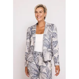 Kurzblazer ZHRILL "BETSY", Damen, Gr. L, sand, Web, Obermaterial: 67% Polyester, 28% Viskose, 5% Elasthan, bedruckt, tailliert taillenlang, Rundhals, Blazer Kurzblazer, grafisches Allover-Muster, tailliert