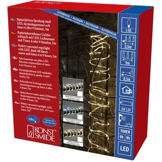 Konstsmide Konstsmide, LED Mini Lichterschlauch, 5 m, mit Lichtsensor und 6h und 9h Timer, 65 bernsteinfarbene Dioden, batteriebetrieben, Außen (IP44), transparentes Kabel, 65 leds