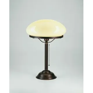 Tischlampe Messing Glas Zugschalter E27 43 cm Antik Pilz Leuchte Wohnzimmer