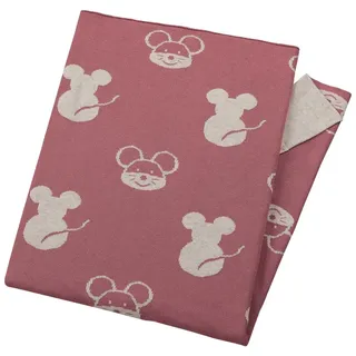 Sterntaler Strick Schmusedecke, Maus Mabel, GOTS zertifizierte Bio Baumwolle, Baby Kuscheldecke, Rosa/Ecru, 100 x 80 cm, Kinderwagen Decke