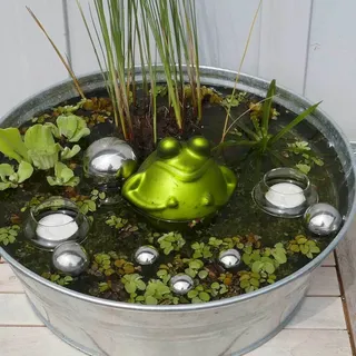 Storm's Gartenzaubereien Miniteich Komplettset - Schwimmfrosch, Teelichtschalen, Schwimmkugeln Silber - schwimmende Teichdeko