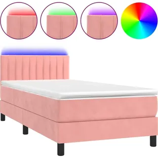 vidaXL Boxspringbett mit Matratze & LED Rosa 100x200 cm Samt - Rosa