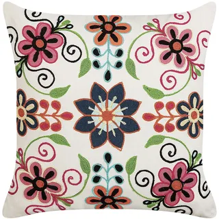 BELIANI Dekokissen Mehrfarbig Baumwolle und Wolle mit Gesticktem Blumenmuster 50 x 50 cm Salon Schlafzimmer Wohnzimmer Quadratisch Modern Boho Stil - Bunt, Weiß, Grün, Rosa