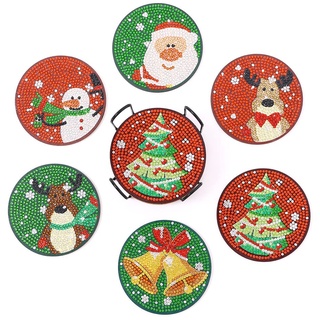 Diamond Painting Untersetzer mit Halter 8 Stück, WOWDECOR DIY Bunte Weihnachten Tischuntersetzer Glasuntersetzer 5D Diamant Painting Coaster für Gläser Tassen Auto Mosaik (Santa Claus)