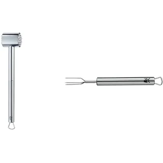 WMF Profi Plus Fleischhammer 25 cm, Cromargan Edelstahl teilmattiert, spülmaschinengeeignet & Profi Plus Pellkartoffelgabel 15,5 cm, Cromargan Edelstahl teilmattiert, spülmaschinengeeignet