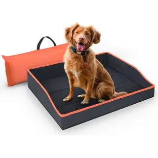Faltbares Haustierbett für Kleine Hunde und Katzen - Orange - ( 60cm x 43cm ) Reisebett - tragbares Hundebett mit stabilem Rahmen - Orange