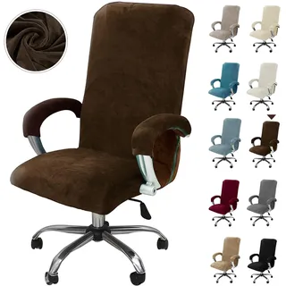 Alishomtll Samt Bürostuhl Bezug mit Armlehne Stretch Stuhlhussen Gaming Stuhl Bezug Abnehmbare Sessel Überzug Elastische Stuhlbezüge für Bürostuhl Computer Stuhl Drehstuhl (Kaffee, Large)