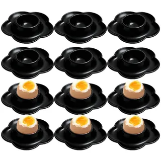 YouXiaor Eierbecher, 12PCS Lustig Eierbecher Eierablagen aus Kunststoff EierStänder Eierstnder Weiß Egg Cup Eierablagen aus Kunststoff für Jeden Frühstückstisch Hart und Weichgekochten Eier (Schwarz)