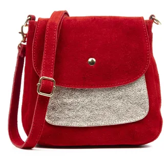 FIRENZE ARTEGIANI. Altissimo Umhängetasche für Damen, echtes Leder, kombiniert mit glänzendem Lackleder, 19 x 7 x 20 cm, Farbe: Rot, rot, Utility