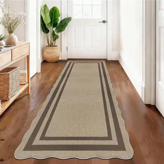 VSIWB Teppich Läufer Flur 80x200 cm, Leichter Jute Aussehen Küchenteppich, Waschbarer Teppich, Rutschfest Küchenläufer, Teppich Flur, Braun Teppich Läufer für Wohnzimmer, Küche, Diele, Eingang, Balkon