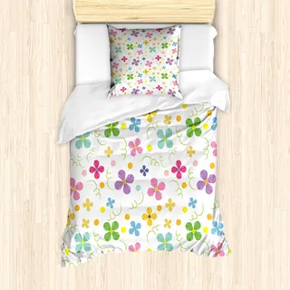 ABAKUHAUS Blume Mantele, Frühlings-Gänseblümchen-Punkt-Skizze, Milbensicher Allergiker geeignet mit Kissenbezügen, 135 cm x 200 cm - 80 x 80 cm, Mehrfarbig