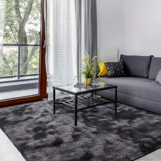 SOANNY Teppich Wohnzimmer Waschbar Anti-Rutsch 120x180 cm, Dunkelgrau | Hochflor, Langflor, Flauschig, Weich, Tie-Dye, Pflegeleicht, Für Wohnzimmer Schlafzimmer Kinderzimmer Büro Bettumrandung