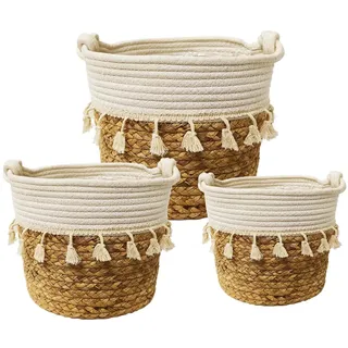 KMERCE 3Pcs Pflanzkorb groß, Blumentopf seegras, pflanzenkorb Geflochten Boho, Dekorativ übertöpfe Korb für zimmerpflanzen,mit wasserdichtem Kunststofffutter und Griffen,Aufbewahrungskorb