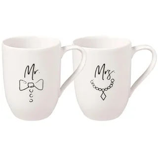 Villeroy & Boch Statement Tassen Set "Mr and Mrs" 2 teilig Weiß, Schwarz, Spülmaschinenfest, Mikrowellensicher, Mr & Mrs Tassen Hochzeit, Mr und Mrs Geschenke, Kaffeetasse, Becher, Premium Porcelain