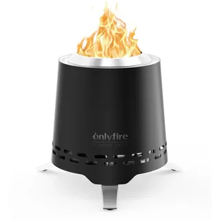 Onlyfire 16,5CM Tischfeuer, Outdoor-Tischkamin für Pellets Holz, Feuerstelle für Terrasse Balkon Garten, Tischfeuerstelle mit Topfhalter und Tragetasche, Konisch, Schwarz
