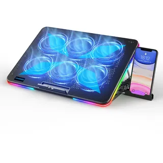 LIANGSTAR Laptop Kühler für 11,3-17 Zoll, 10 RGB Beleuchtung Modi & 7 Höhenverstellbar, 6 Leise Fans Starker Wind, Schnell Kühlendes Zubehör