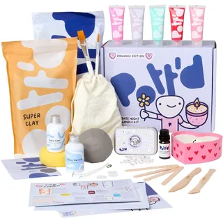 Pott'd Date Night Kerzen-Set – Romantisches DIY-Bastelset für Paare. Mit lufttrocknendem Ton, Kerzenwachs, Farben, Werkzeugen & Duftöl – Perfekt für Valentinstag, Jahrestage oder Romantische Abende.
