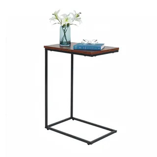 Relaxdays Beistelltisch, HxBxT: 61x45x30 cm, MDF, Metall, C-Form, Sofatisch zum Unterschieben, Industrial, braun/schwarz