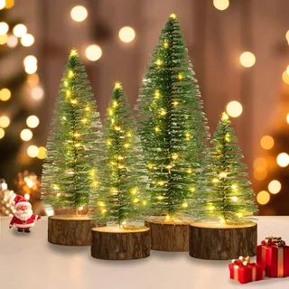 DBFAIRY 4 Stück Weihnachtsbaum Künstlich Klein, Künstlicher Weihnachtsbaum mit 2 Modi Beleuchtung, Mini Tannenbaum Künstlich mit Timer für Weihnachten Tisch Schaufenster Deko Geschenke
