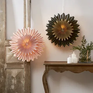 Papierstern CRYSTAL - hängend - D: 55cm - mit Band - 2-lagig gefaltetes Papier mit Dekor - grün/gold - Grün, Gold