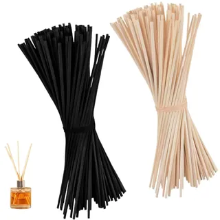 160 Stück Rattanstäbchen für Raumduft, 30 cm x 3 mm Diffuserstäbchen Rattan Reed Fiber, Aroma Diffuser Stäbchen für ätherische Öle im Home Office Hotel Spa (Natur, Schwarz)