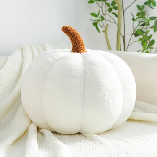 Ventouse Kürbis Kissen Pumpkin Pillow Halloween Decoration Weiß 20cm | 3D Kürbisoptik Herbst Deko Weiche Zierkissen Sofakissen Kürbisform für Schlafzimme