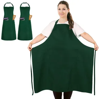 FunChaos 2 Stück Übergröße Kochschürze, Grün Schürze, Unisex Küchenschürze mit 2 Taschen zum Kochen, Grillen, Arbeiten, Professionelle Schürze für Kellner, Künstler, Friseur (Große Größe)