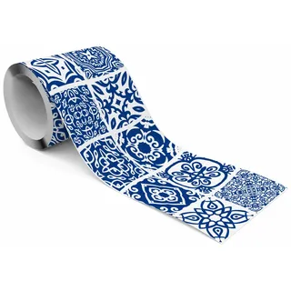 Muralo Tapetenbordüre Mosaik orientalisches Muster Wandtattoo blau/weiß 10 cm X 300 cm X 300 cm