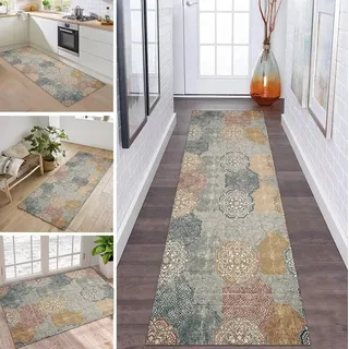ZDYHMrj Teppich Läufer Flur Küche rutschfest waschbar Teppichläufer Lang 120X250CM Braun Grün Rot Modern Design Meterware Korridor Tepiche Esszimmer Schlafzimmer Wohnzimmer Schmutzfangmatte