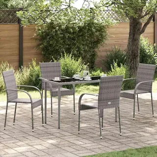 vidaXL Gartenstühle Stapelbar 4 Stk. Grau Poly Rattan - Grau
