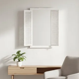 Mucola Wandspiegel mit Fensterläden Spiegel 72CM Garderobenspiegel Spiegelfenster Holz Badspiegel Dekospiegel - Weiß - Weiß