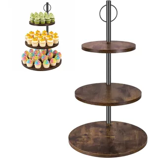 Etagere 3 Etagen aus Holz für 48 Cupcakes, Tortenständer Ø 30/25/20 cm | Runder Vintage Dessertständer für Muffins Kuchen Donut Macarons Party Hochzeit Geburtstag Baby Shower