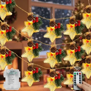 Lichterkette Sterne, Weihnachts Lichterkette, Weihnachtsbeleuchtung, Weihnachtsdeko Glühbirnen mit Pinecone Clamp, Weihnachten Deko Lichtervorhang für Innen Außen Fenster Tannenbaum Garten Party
