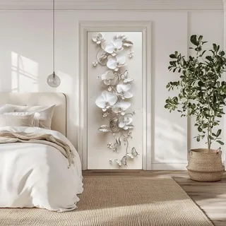 arricraft 2 Stück Selbstklebender Türaufkleber 80cm X 200cm /31.5"X78.7" 3D Blumen Schmetterling Tür Wandbilder Aufkleber PVC Tür Abnehmbare Tapete Dekoration Für Schlafzimmer Wohnzimmer