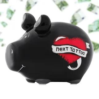 Next Tattoo Sparschwein schwarz - 12,5 cm Erwachsenen Geschenk Keramik Spardose