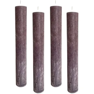 4er Pack Rustikale Stabkerzen H:24 cm Ø:3,4 cm - 24 Stunden Brenndauer - dicke Kerzen Dinnerkerzen Tafelkerzen Kirchenkerzen, Farbe:Purple