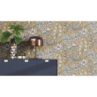 Rasch Textil Vliestapete Lirirco 10 m x 0,32 m 555363 Gelb/Bronze