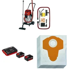 Einhell Akku-Nass-Trockensauger TE-VC 36/30 Li S Power X-Change (ECO/BOOST-Mode, Edelstahlbehälter 30 l, Blasanschluss, inkl. 2,5m hochbelastbarem Schlauch, inkl. 2x 4,0Ah Starter Kit, 5x Vliesbeutel)