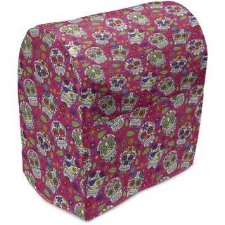 ABAKUHAUS Zuckerschädel Standmixerabdeckung, Zuckerschädel-Blumen, Küchengerät Taschenhülle mit Taschen, 36 x 39 x 24 cm, Pink Lila Grün