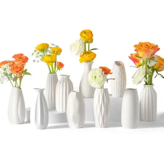 Kleine weiße Keramikvasen Set mit 10 Stück – Mini-Knospenvasen für Blumen und Pampasgras, Boho-Mittelstücke für Zuhause und Party, weiße Vasen, Heimdekoration, Keramikvasen-Set für Hochzeiten